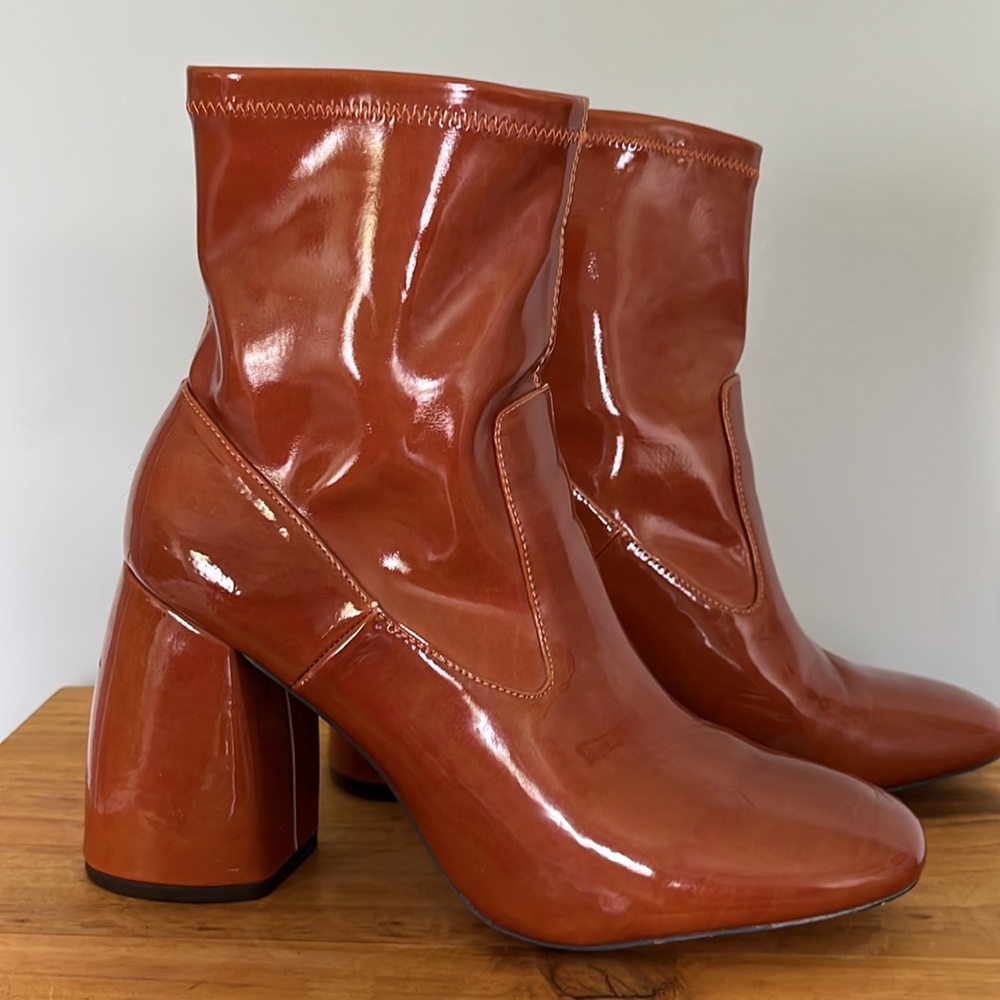 MANGO faux leather Ankle Boots with Chunky Heel size 38/7.5